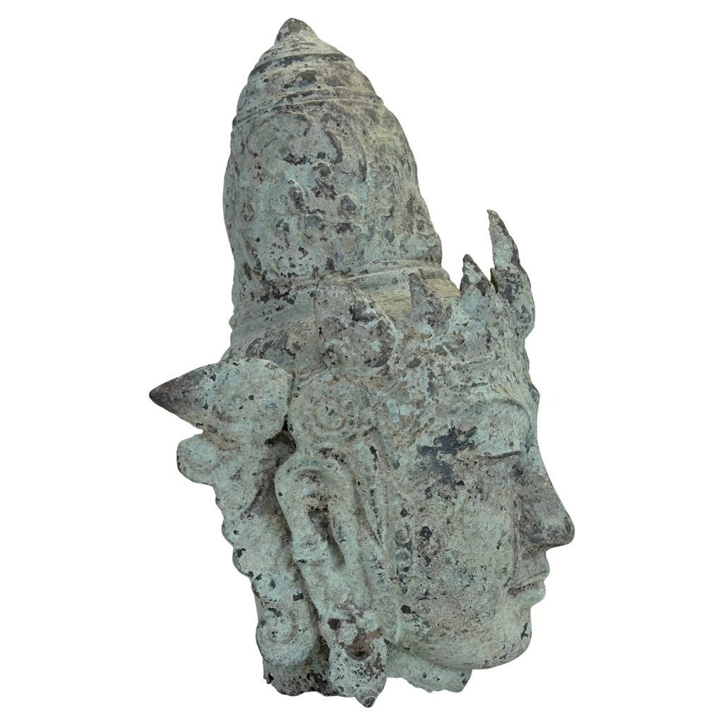 Vishnuhoofd – Javaans brons – Majapahit, Antiek en Kunst, Indonesië, Ophalen of Verzenden, Beeld, Brons