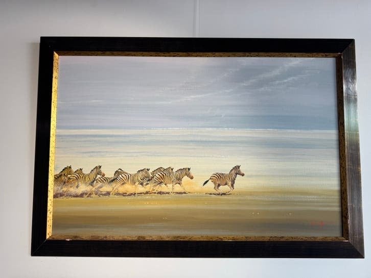 Origineel olieverf op paneel - Zebra's - Ian van Zyl, Ophalen