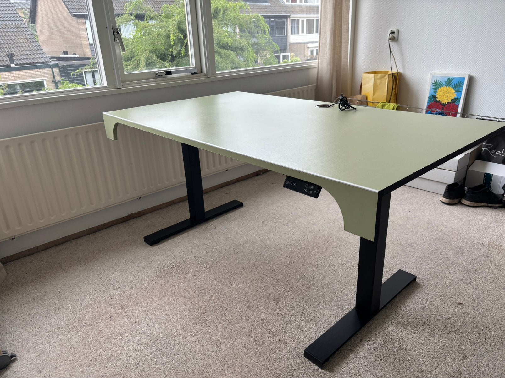 Elektrisch zit/sta bureau 160x90 cm incl. 3-traps onderstel, Ophalen, Elektrisch, Scandinavisch, Hout