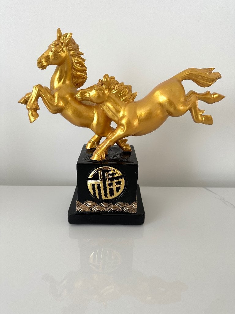 Paarden beeld goud decoratie, Verzamelen, Beelden en Beeldjes, Ophalen of Verzenden, Zo goed als nieuw, Dier