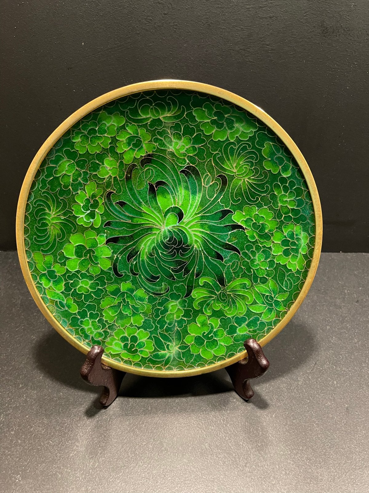 Chinees cloisonné-emaille schaaltje, groen, 20cm, Ophalen of Verzenden