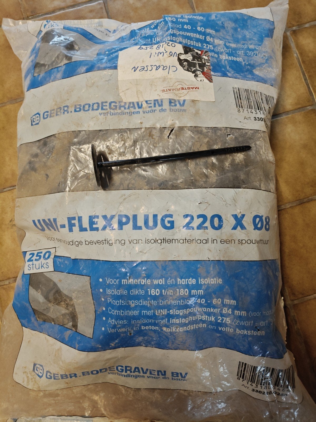 UNI-FLEXPLUG 220 X 08 isolatiepluggen, 250 stuks, Ophalen of Verzenden, Nieuw, 250 mm of meer, Pluggen