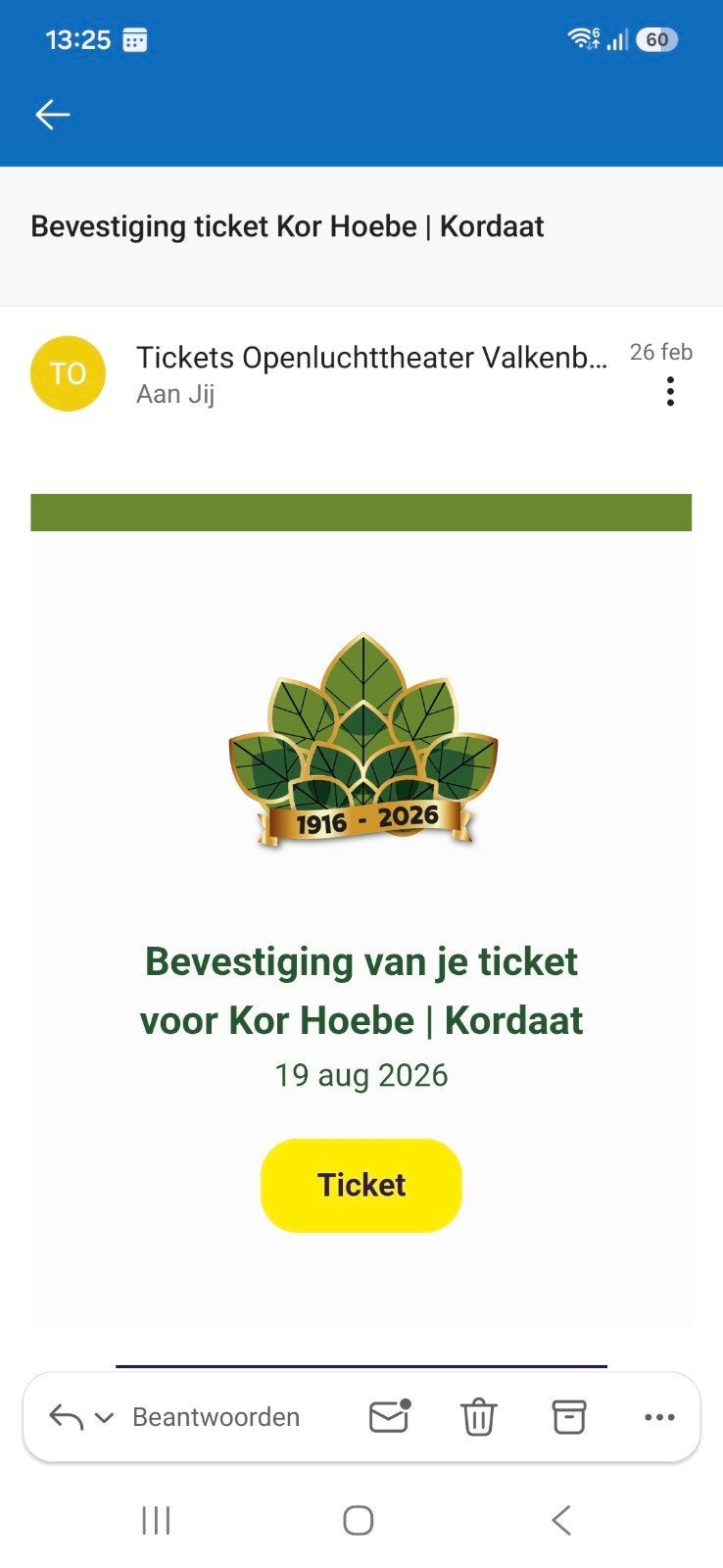 Ticket Kor Hoebe Openluchttheater Valkenburg, Tickets en Kaartjes, Eén persoon, Augustus