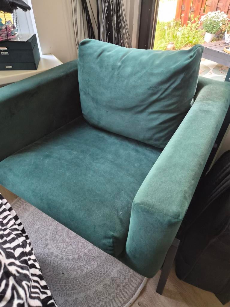 IKEA KOARP Fauteuil - Donkergroen velvet, Ophalen, Overige kleuren, Zo goed als nieuw, Stof