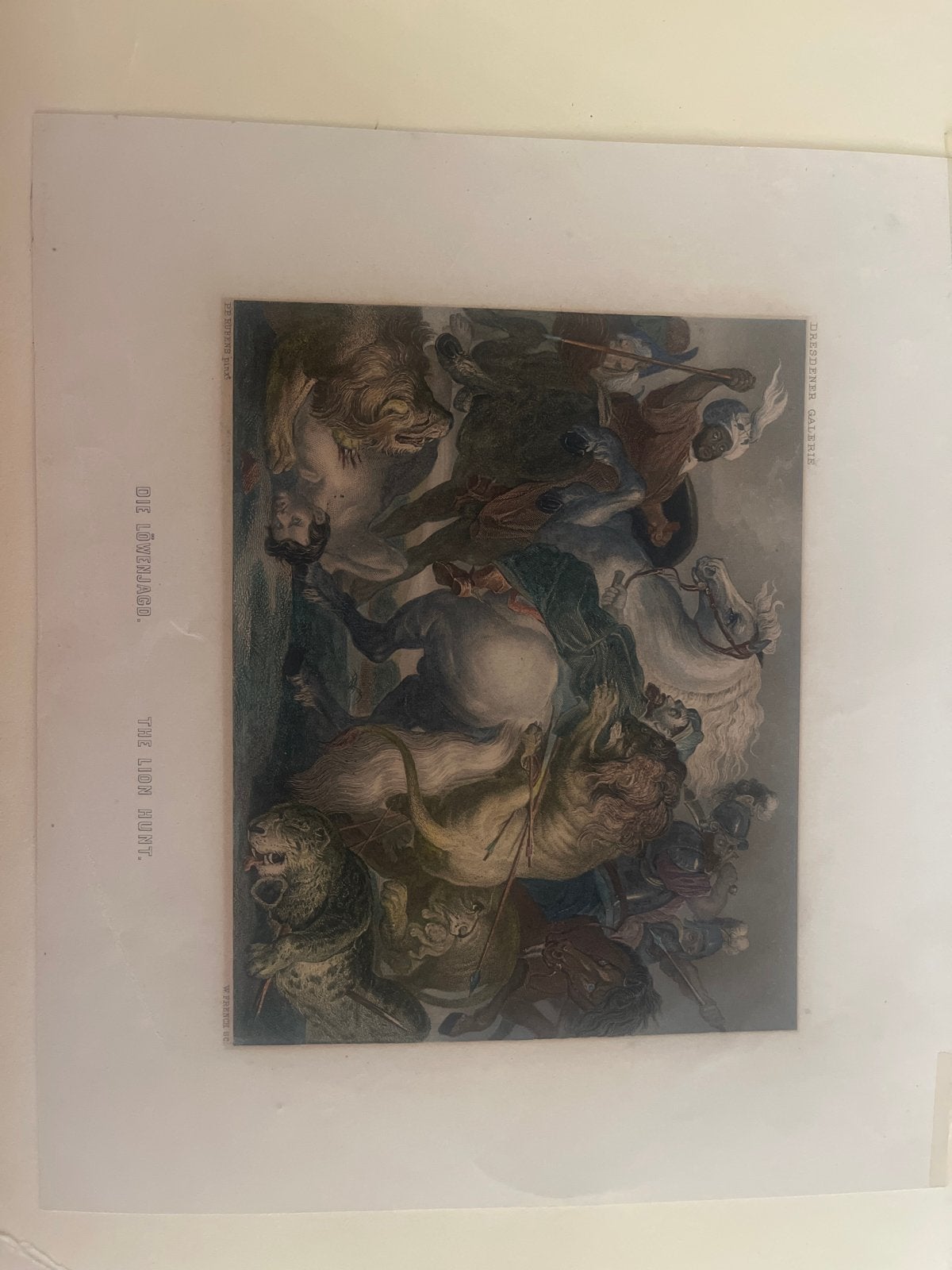 Antieke prent: De Leeuwenjacht, ca. 1860, Ophalen of Verzenden, Zo goed als nieuw