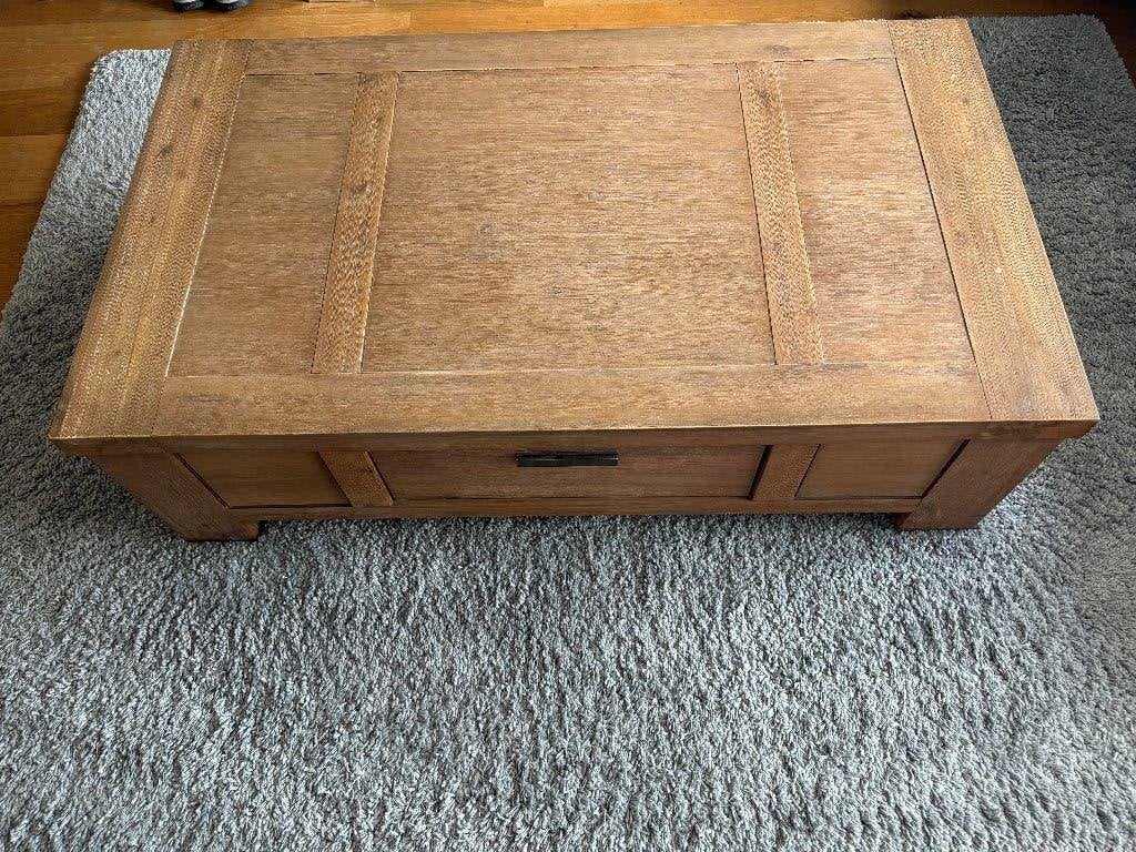 Acacia houten salontafel, Ophalen, Gebruikt, 100 tot 150 cm, 50 tot 100 cm