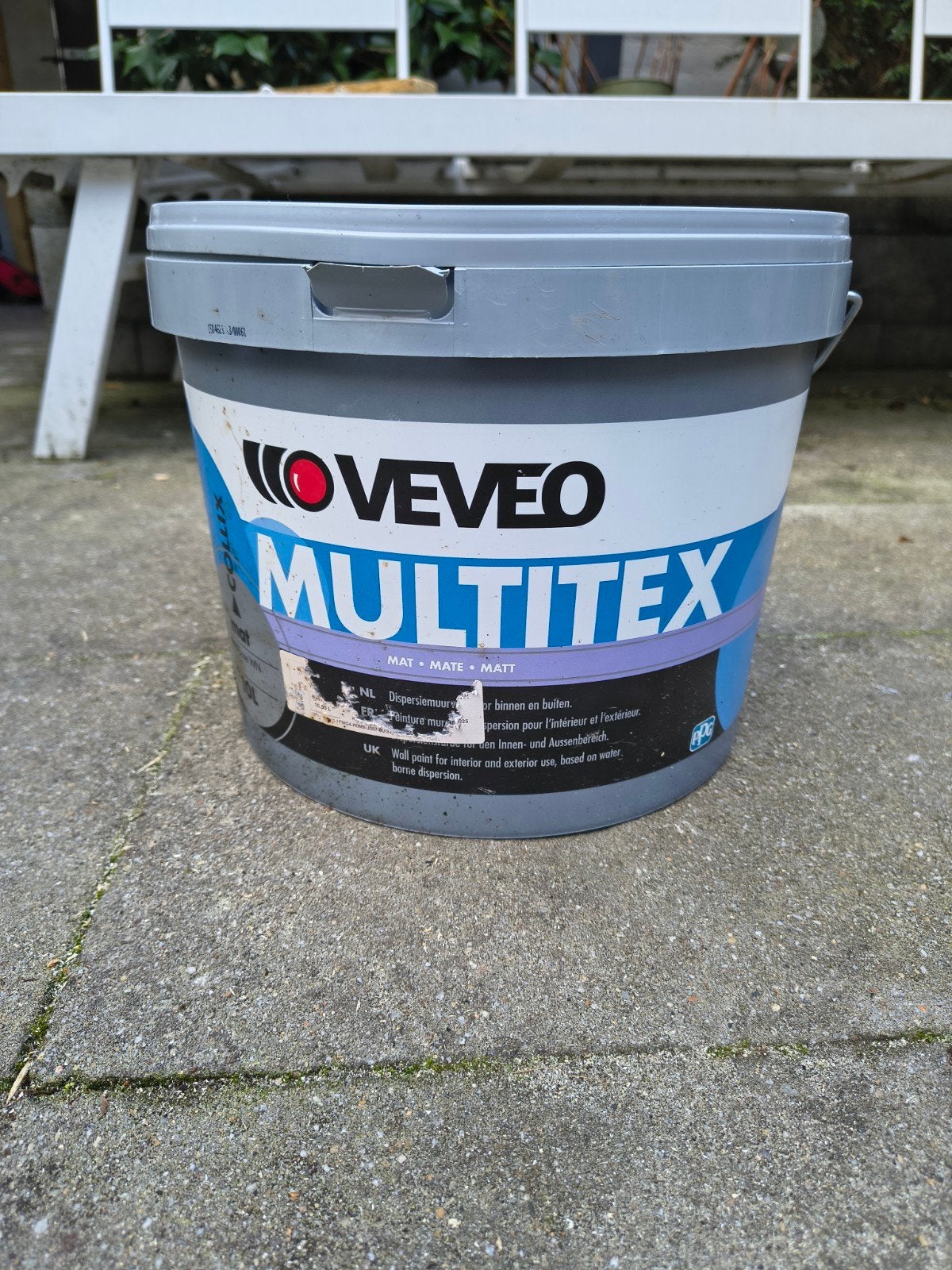 Veveo muurverf 10L Flexa UN 02.77 grijsblauw z.g.a.n., 5 tot 10 liter, Ophalen, Zo goed als nieuw, Verf