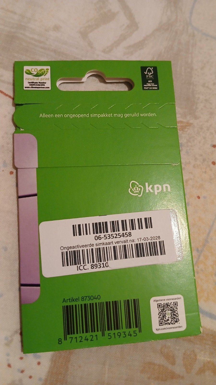 06-53-52-54-58 MOOI NUMMER KPN PREPAID SIMKAART NUMMER, Ophalen of Verzenden, Nieuw, KPN, Simkaart