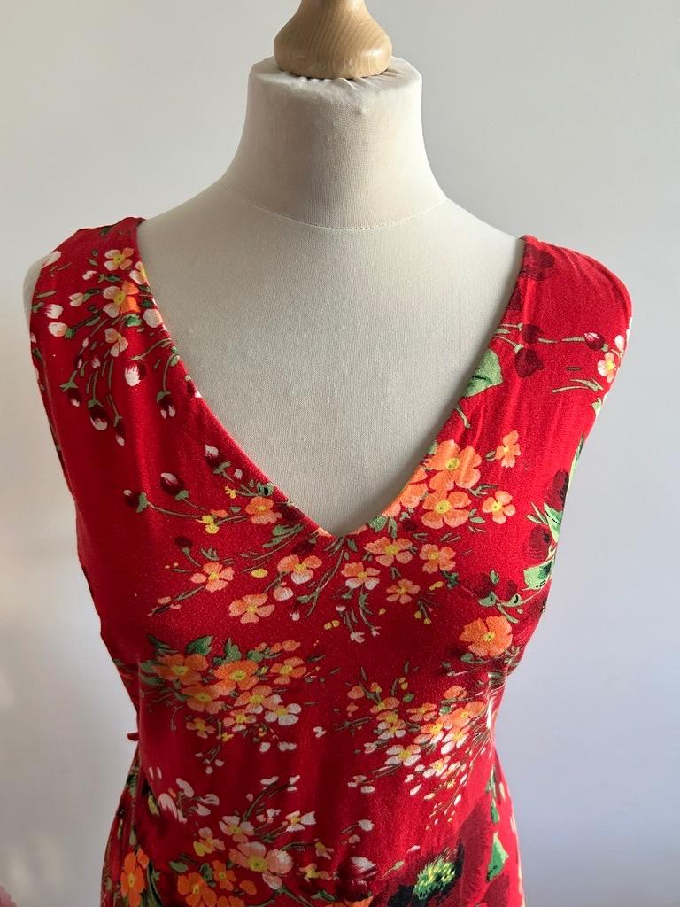 King Louie maat XL lange rode bloemen jurk 3260, Maat 46/48 (XL) of groter, Ophalen of Verzenden, Zo goed als nieuw, King Louie