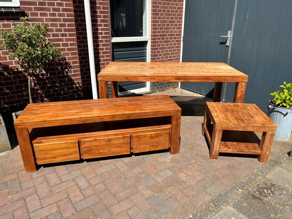 TV meubel, bijzettafel en eetkamertafel., Ophalen, Gebruikt, 75 cm of meer, Rechthoekig