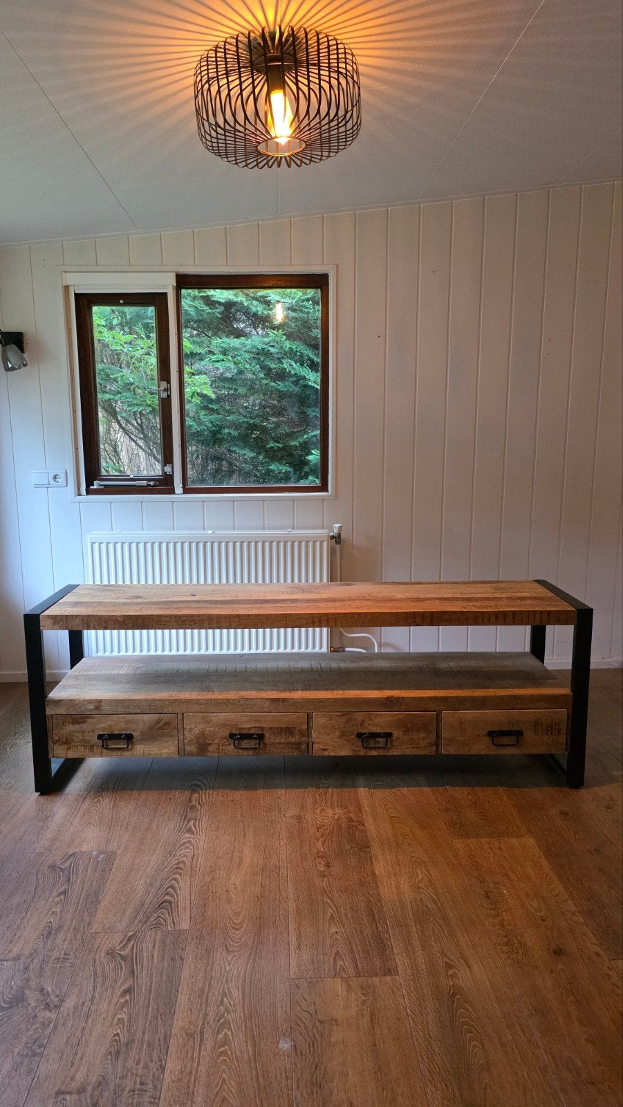 Mangohouten TV Meubel Britt 180 cm - Industrieel Design, Gebruikt, 150 tot 200 cm, Ophalen of Verzenden, Minder dan 100 cm