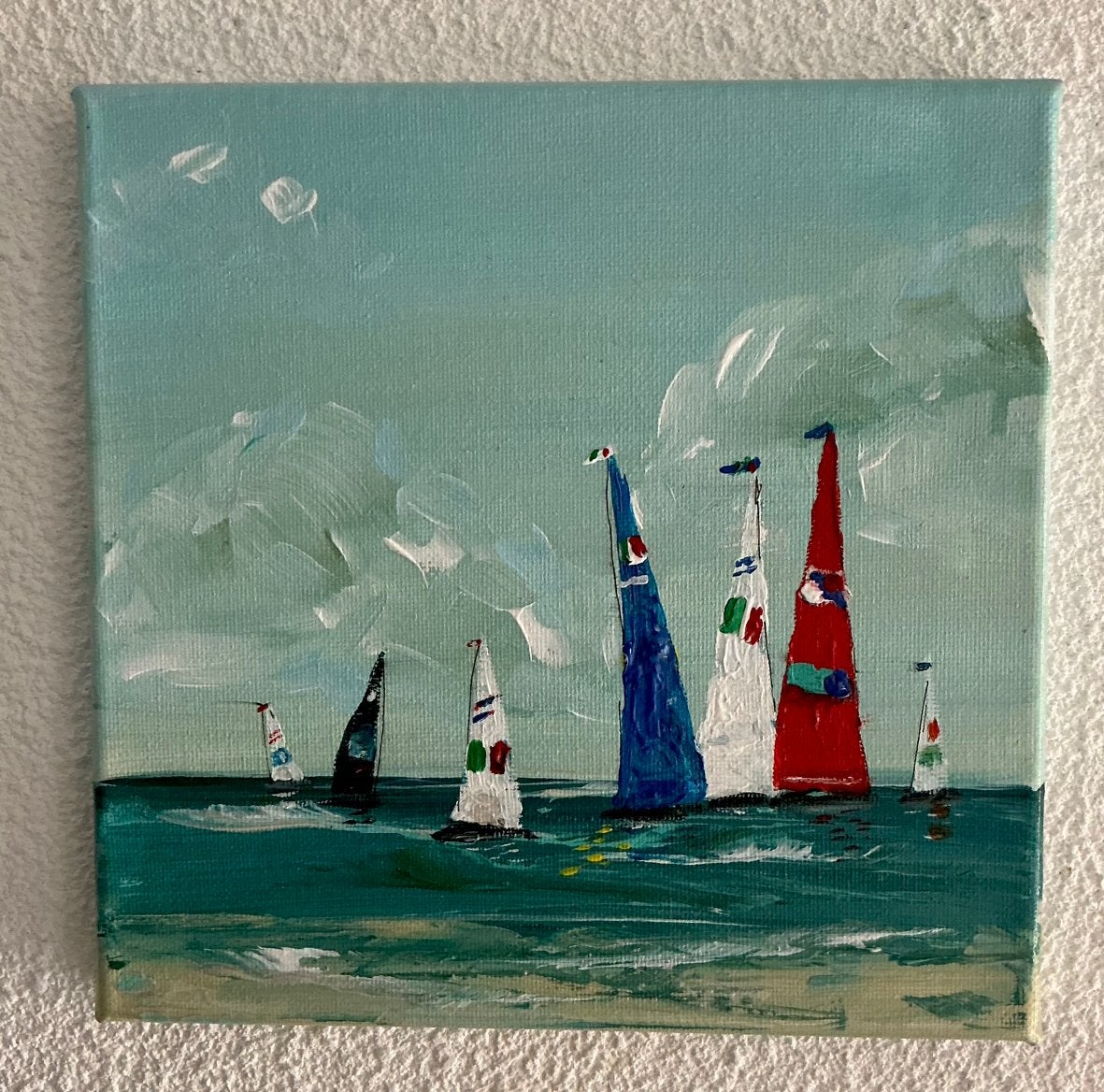 Zeilbootjes ~ kleintje kunst ~ atelier, Ophalen of Verzenden, Nieuw, Minder dan 50 cm, Schilderij