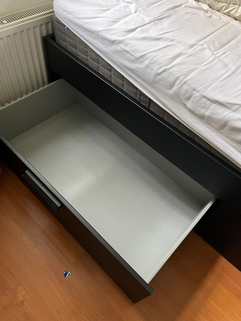 IKEA Brimnes Bed 160x200 zwart met opberglades en lattenbode, Huis en Inrichting, Slaapkamer | Bedden, Ophalen, Gebruikt, Zwart