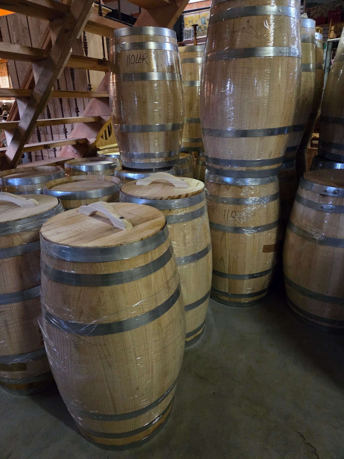 Regenton, portvat,110 ltr met open deksel en handvat, 75 tot 150 liter, Ophalen, Nieuw, Hout