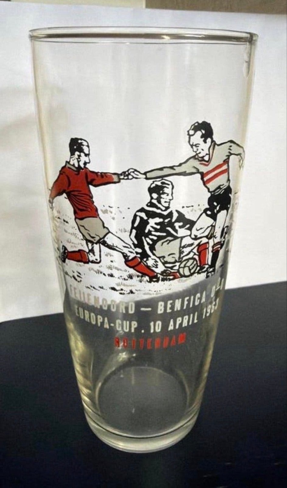 Vintage Feyenoord - Benfica Europa Cup glas 1963, Ophalen of Verzenden