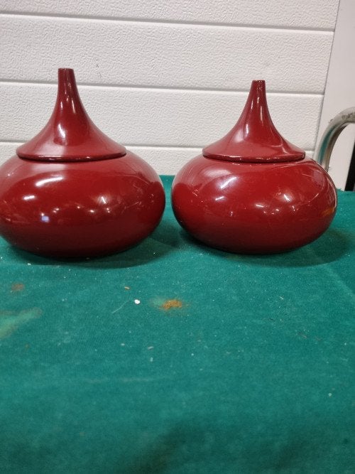 potten gelakte hout bordeaurode 2 stuks vintage, Ophalen of Verzenden, 'T Olde Gre-j, Info@toldegrej.nl, Endepoelstraat 20f Didam