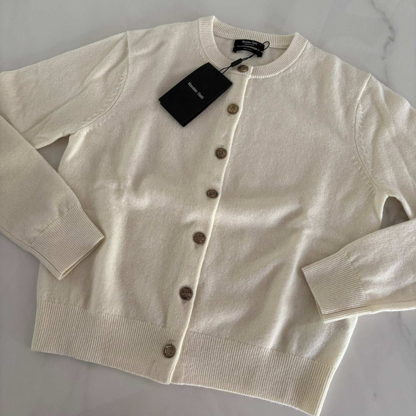 Massimo Dutti 100% wol cardigan vestje - crème - XS, Kleding | Dames, Truien en Vesten, Massimo Dutti, Beige, Nieuw, Ophalen of Verzenden