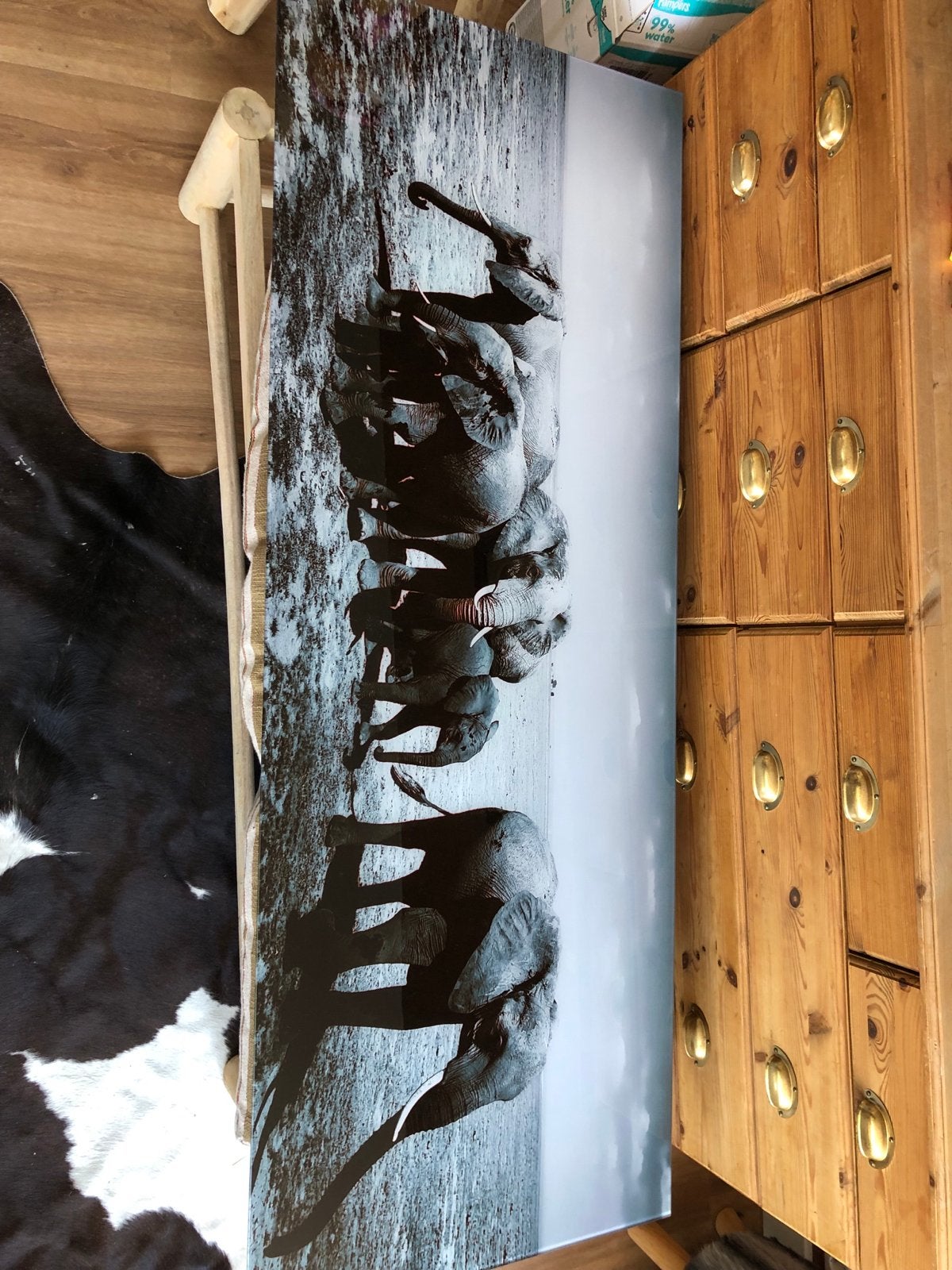Glazen schilderij olifanten 160x60 cm, Ophalen, 50 – 75, 125 cm of meer, Zo goed als nieuw