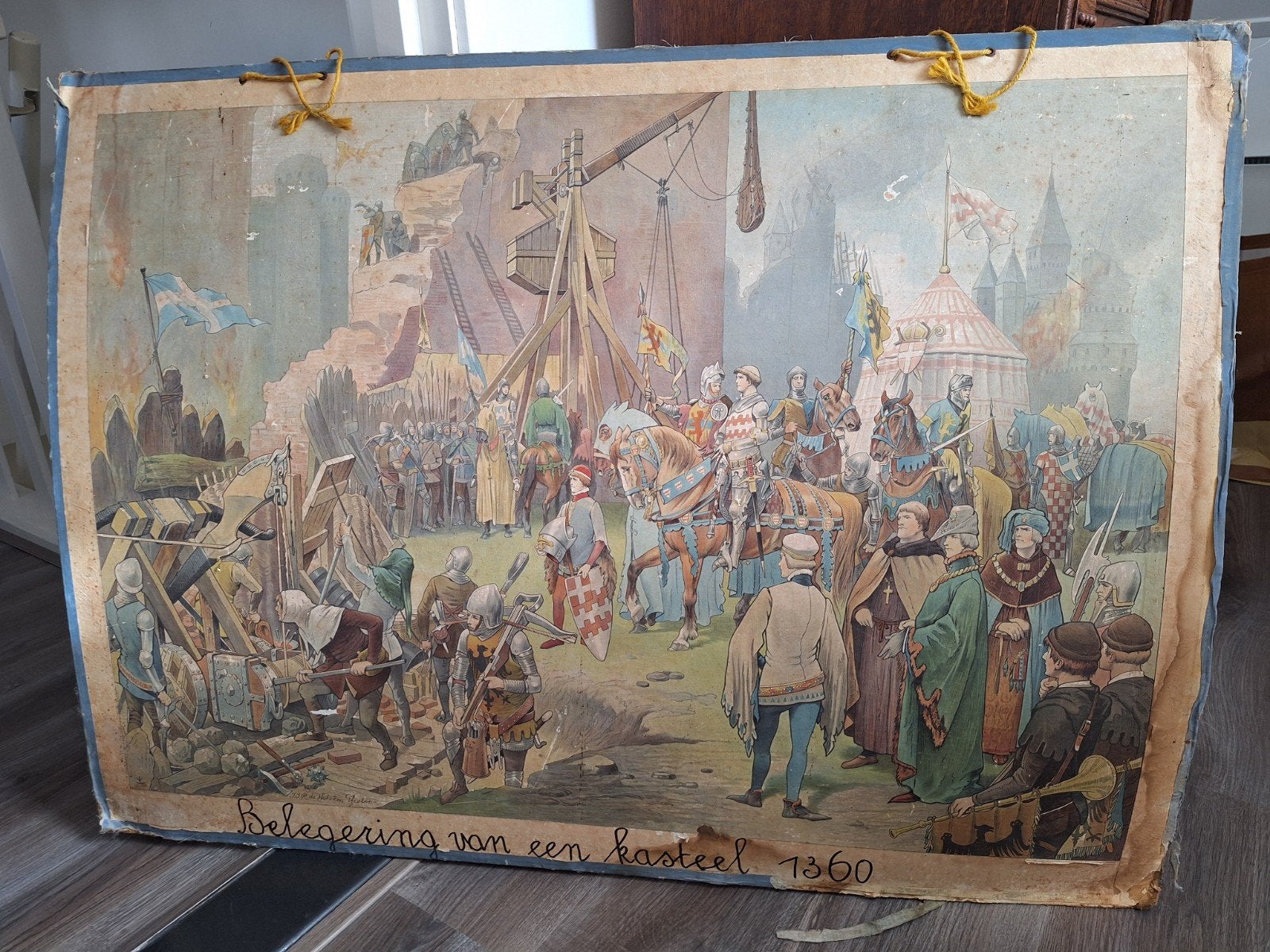 Antieke schoolplaat: Beleg van een kasteel 1360, Ophalen