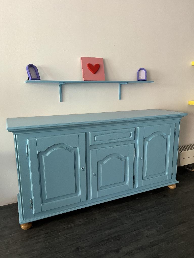 blauwe kast + plankje, Huis en Inrichting, Ophalen, Gebruikt, 150 tot 200 cm, Met lade(s)