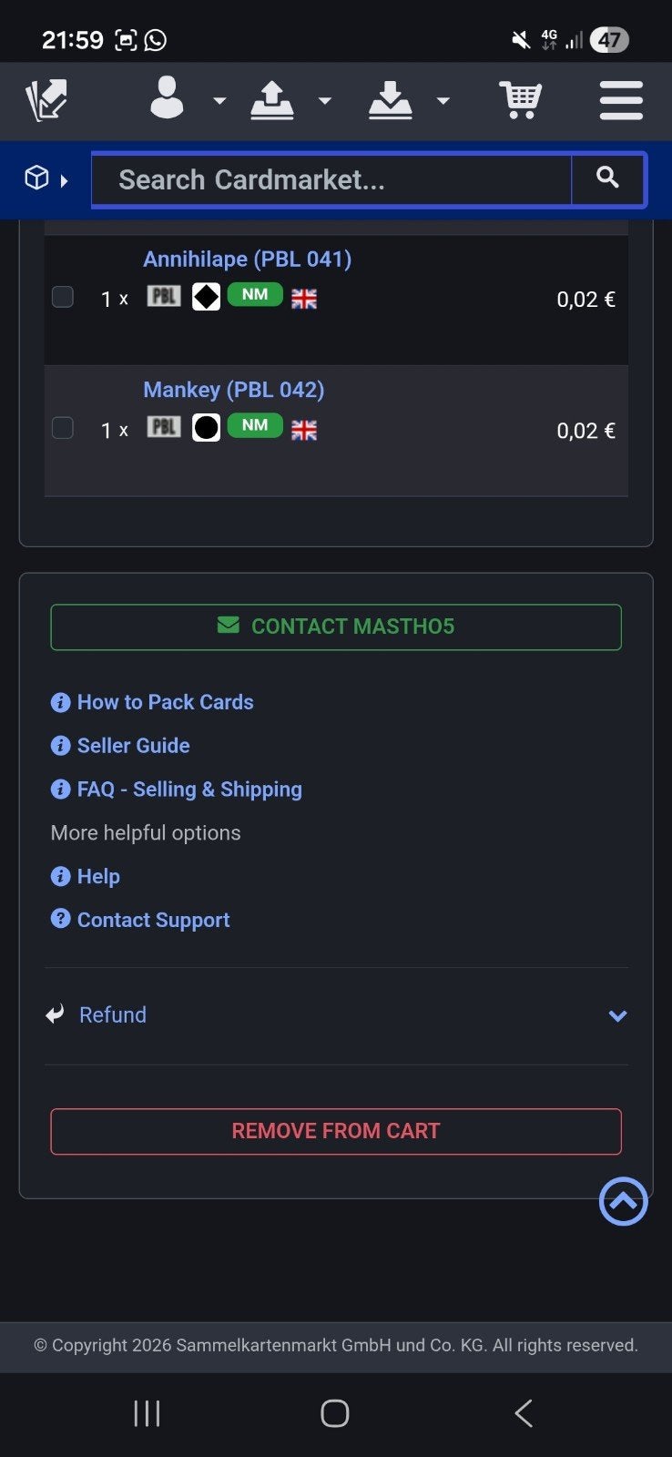 mastho5 cardm, Eén persoon