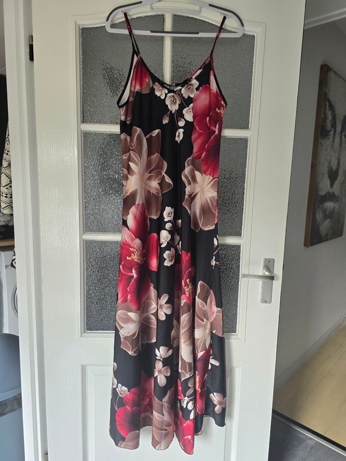 lange jurk bloem 38 40 42 44, Kleding | Dames, Jurken, Maat 38/40 (M), Zwart, Ophalen of Verzenden, Zo goed als nieuw