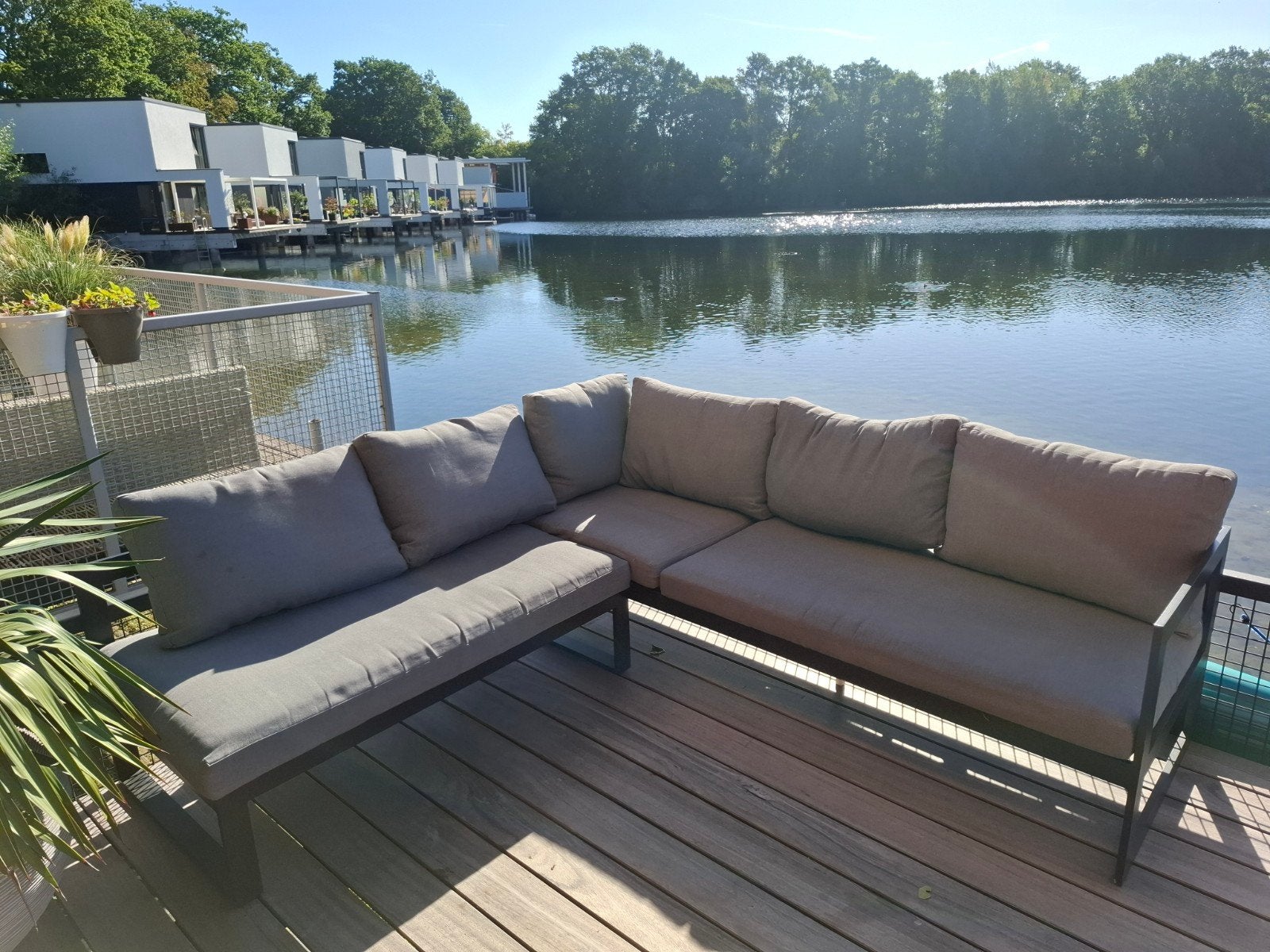 Caldela (Vinci) loungehoek met schade zwart+kussens, Tuin en Terras, Ophalen, 5 zitplaatsen, Gebruikt, Aluminium