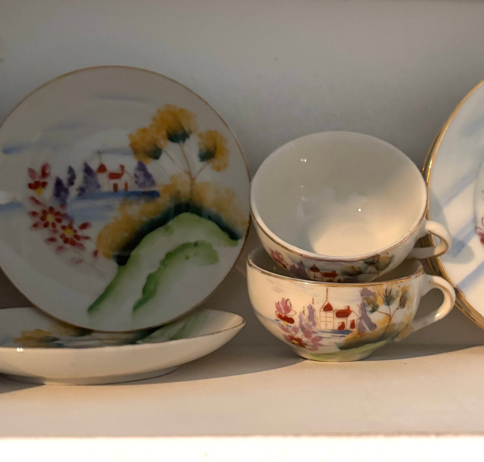 18delig 1920-1930 antiek handbeschilderd kinderservies, igst, Ophalen of Verzenden