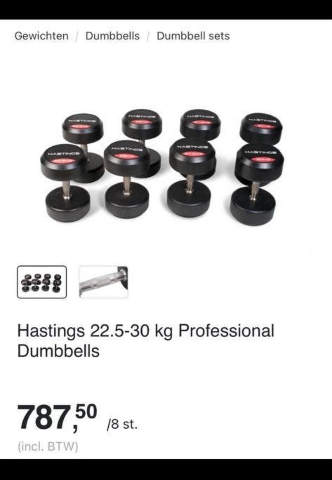 Hastings Professional Dumbbells 22.5-30 kg (8 st.), Ophalen, Gebruikt, Armen, Dumbbell