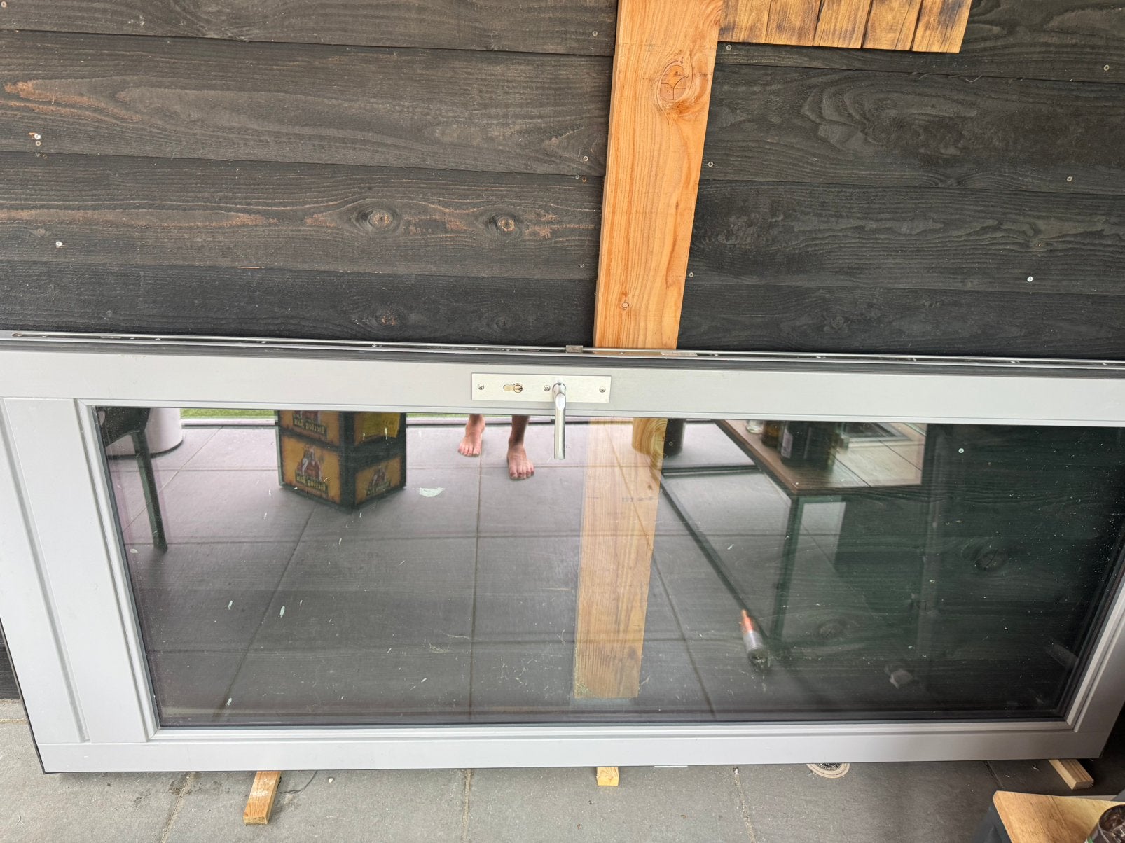 Hardhouten Meranti achterdeur met HR++ glas, Deurkozijn, Zo goed als nieuw, Hout, Ophalen