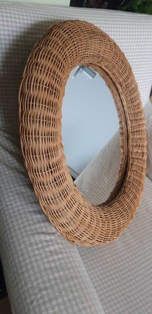 Grote IKEA ronde BOHO Rotan vintage spiegel i.z.g.s., Ophalen, Zo goed als nieuw