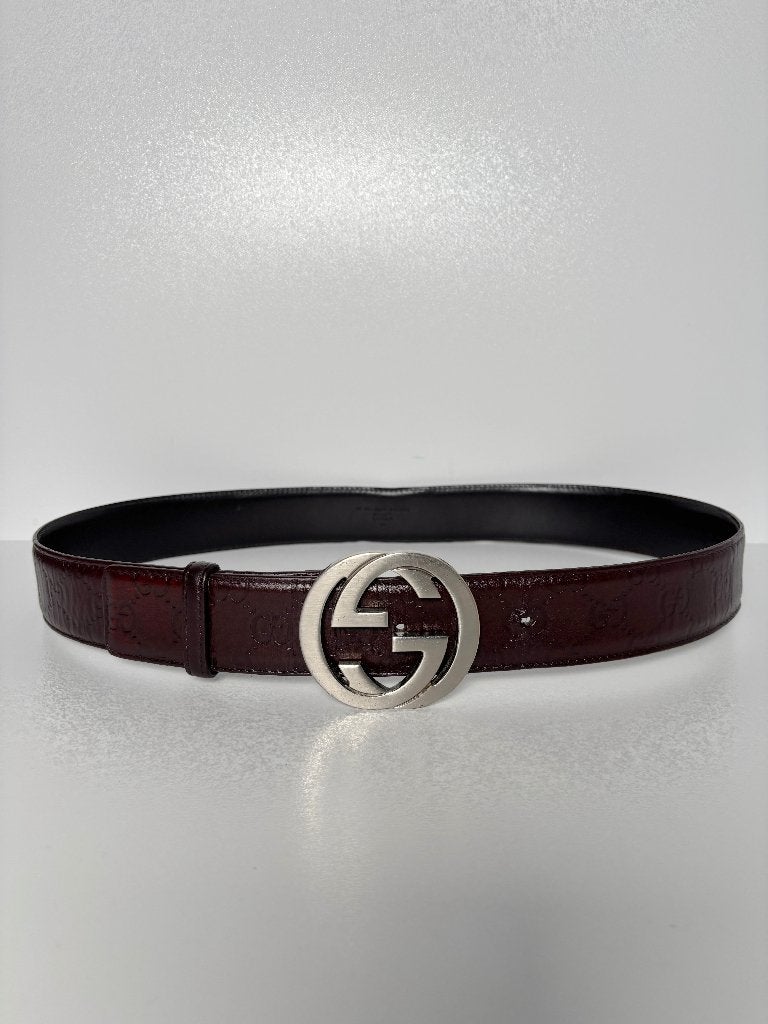 GUCCI Bruin monogram zilver interlock HEREN riem MAAT 90, Bruin, Echt leder, Minder dan 95 cm, Ophalen of Verzenden
