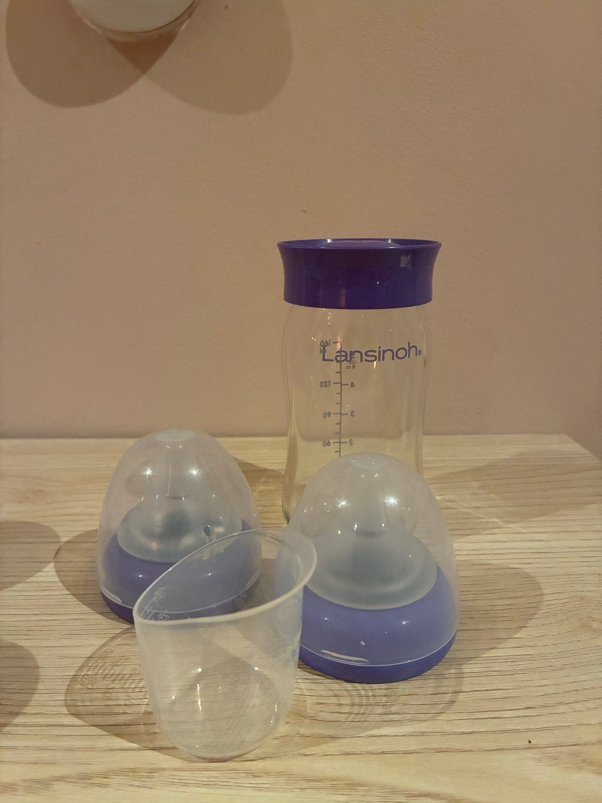 Lansinoh glazen babyfles met 2 spenen (maat S), Ophalen of Verzenden, Gebruikt, Babyfles, Overige merken