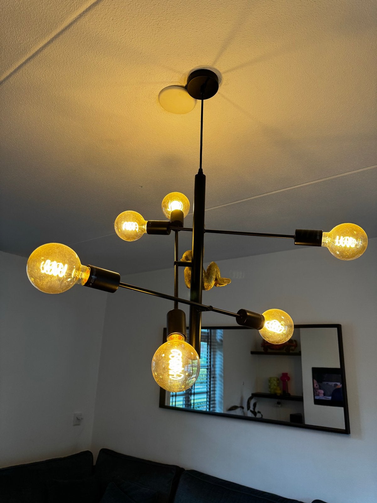 Zwarte Sputnik Hanglamp van Kwantum met 6 Lichtbronnen, Ophalen, Zo goed als nieuw, Metaal, E27 (groot)