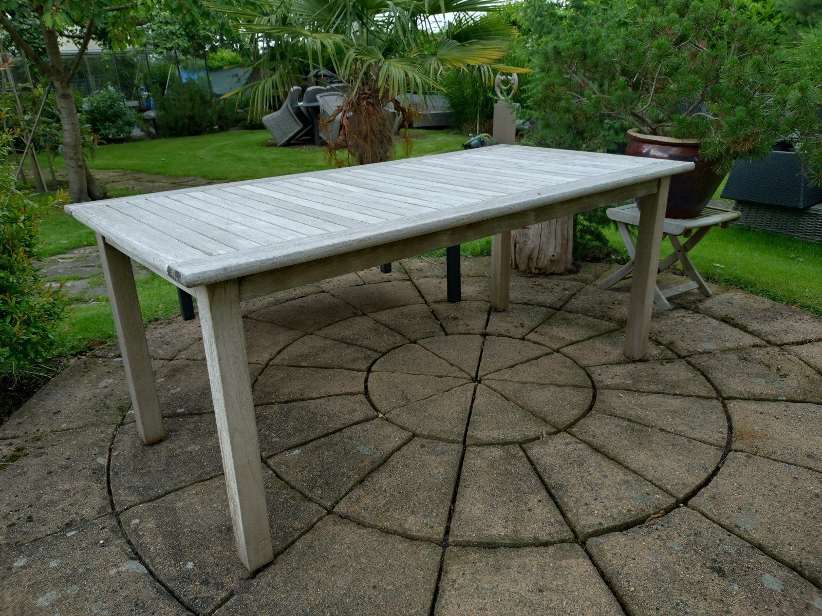 Mooi vergrijsde Queens Teak tuintafel. 185 x 90, Ophalen, Gebruikt, Rechthoekig, Teakhout