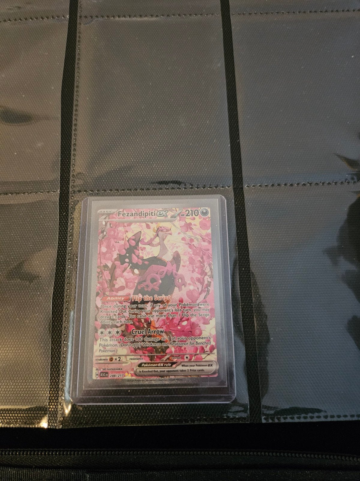 Pokemon Fezandipiti ex 288/217 Ascended Heroes, Ophalen of Verzenden, Zo goed als nieuw, Losse kaart, Foil