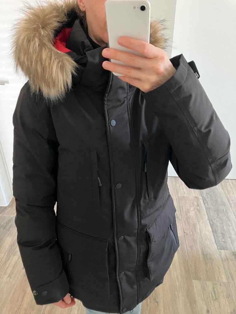 Superdry Everest Parka - zwarte donsjas - maat 36, Superdry, Zwart, Ophalen of Verzenden, Zo goed als nieuw