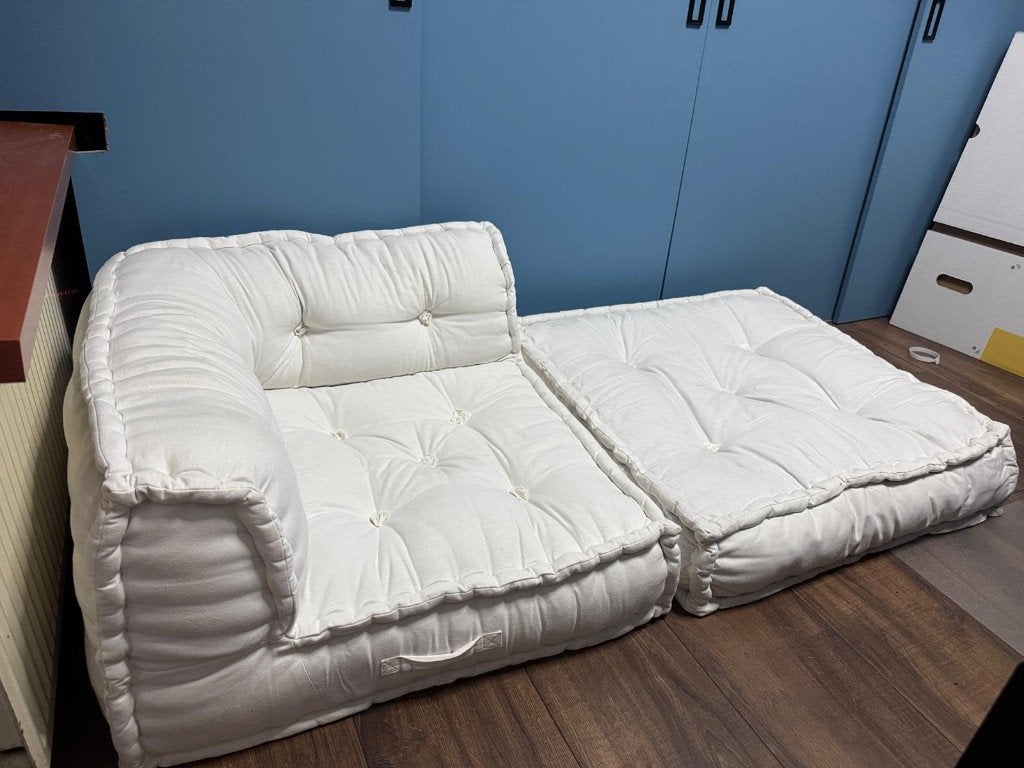 Vloerkussens met rugsteun / leuning, Huis en Inrichting, Woonaccessoires | Kussens, Ophalen, Gebruikt, Wit, Vierkant
