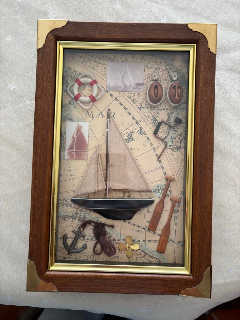 Vintage Nautisch Sleutelkastje - Hout met Glazen Vitrine, Ophalen of Verzenden, Zo goed als nieuw, Hout, Vintage