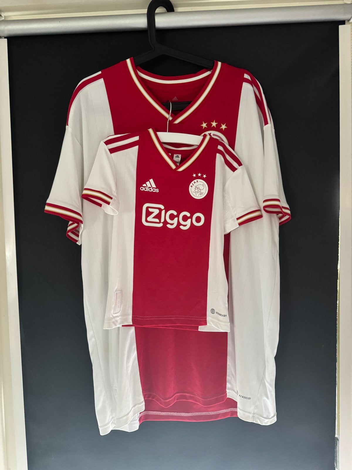 Ajax thuisshirts vader en zoon - Rietveld bedrukking, Maat XL, Ophalen of Verzenden, Zo goed als nieuw, Set