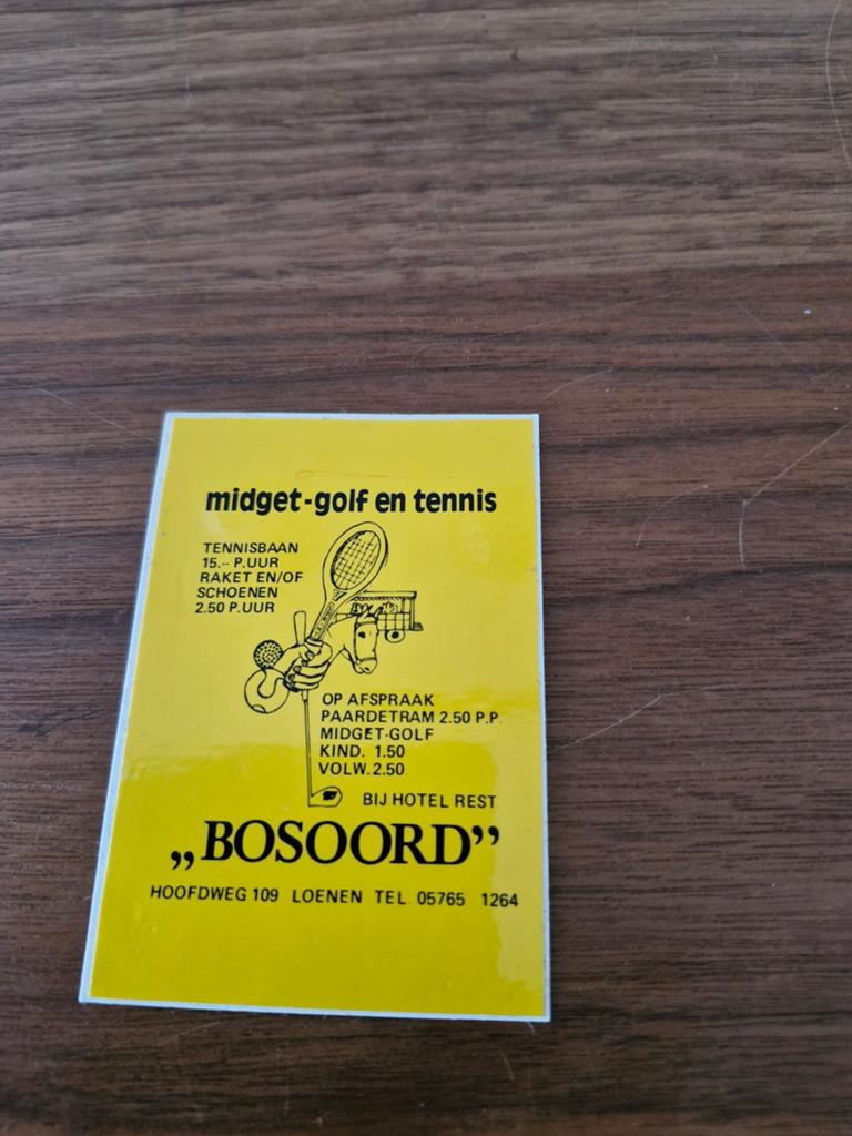 8043 Vintage Sticker "BOSOORD" Midget-Golf en Tennis Loenen, Ophalen of Verzenden
