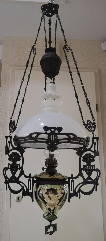 Antieke mayolica olielamp hanglamp, Ophalen of Verzenden