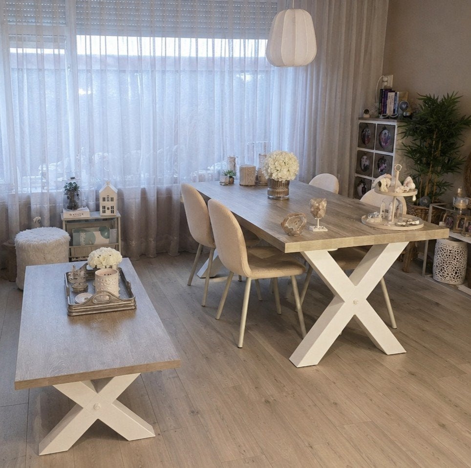 crossover Eettafel & Salontafel set Lamulux beige grijs, Ophalen, Zo goed als nieuw, Rechthoekig, Overige materialen