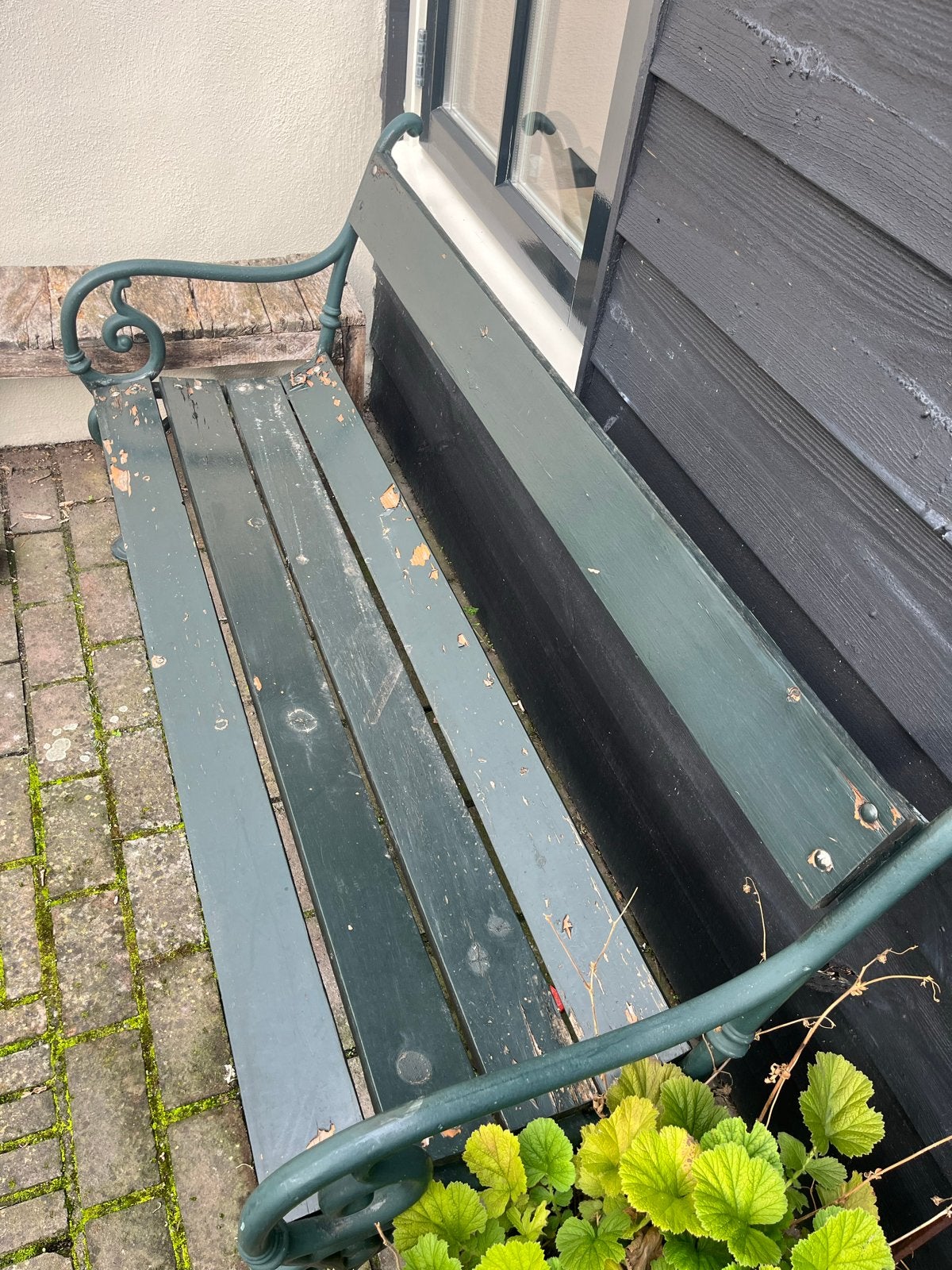 Groene tuinbank - 146x80x63 cm, Tuin en Terras, Ophalen, Gebruikt, Hout