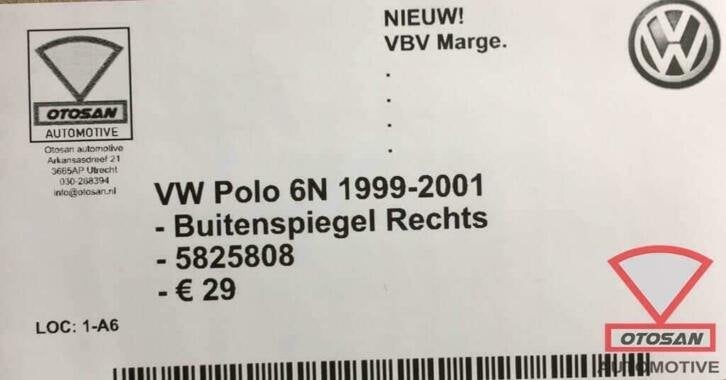 vw polo 6n 1999 2001 buitenspiegel spiegel rechts elekt. nie, Volkswagen, Volkswagen AG, Nieuw, Berliner Ring 2
38440  Wolfsburg, DE