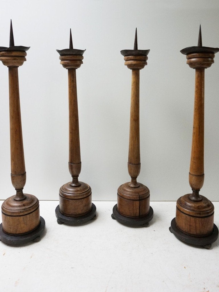 4 antieke 19de eeuwse kandelaren, Ophalen, Gebruikt, 83 cm, Kandelaar