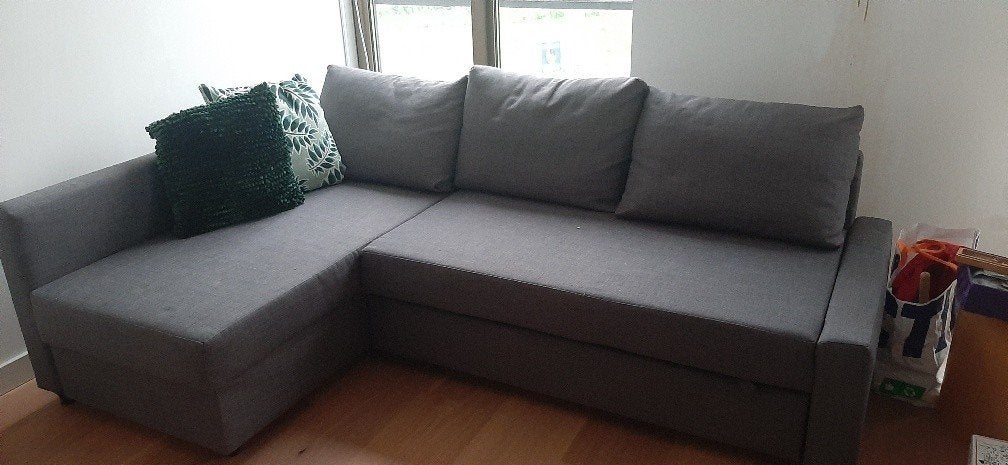 Fijne hoek-slaapbank voor 2 personen, Huis en Inrichting, Ophalen, Tweepersoons, 140 cm, Zo goed als nieuw
