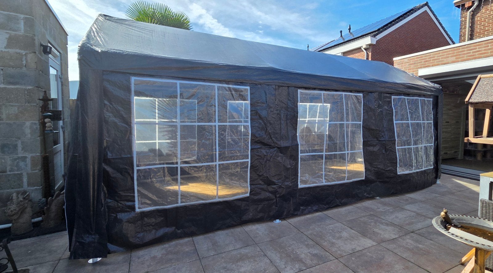 grijze partytent 6x3m semi professioneel volledig dicht, Ophalen, Gebruikt, Partytent, Minder dan 4 meter