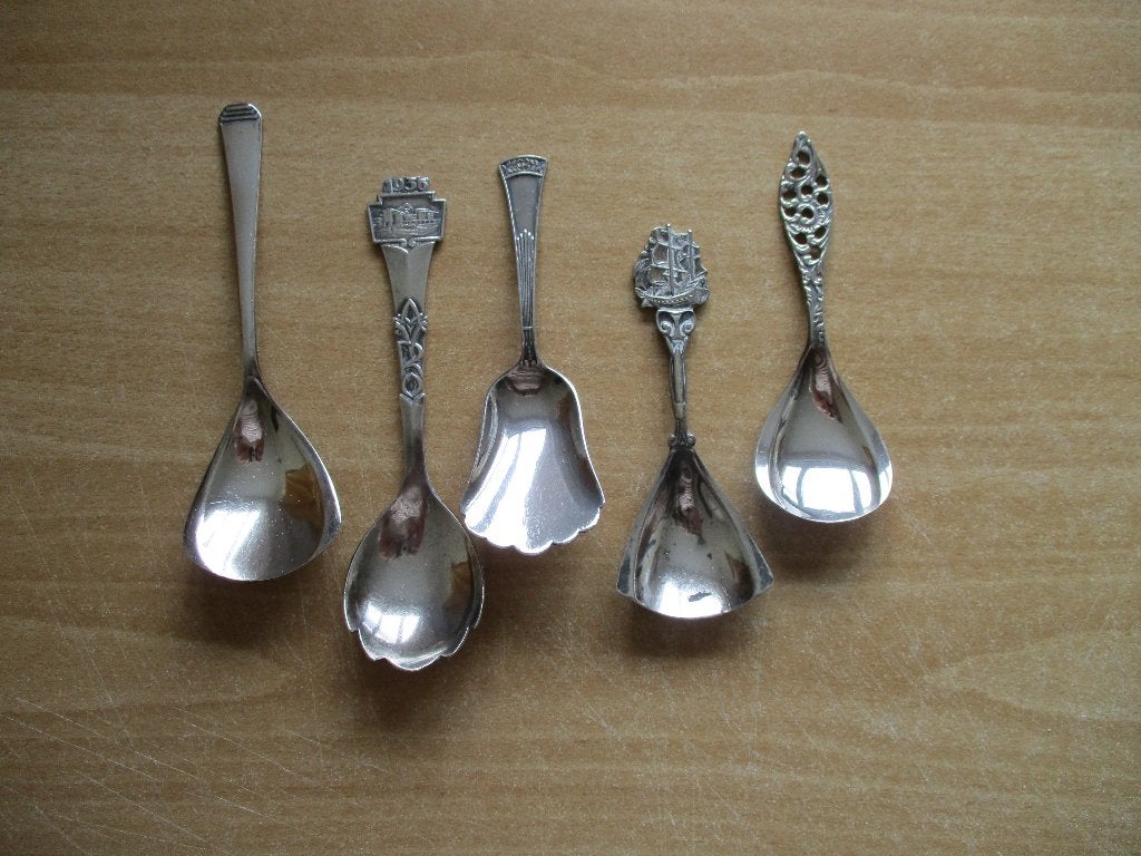 5 Vintage verzilverde Suikerlepels samen, Antiek en Kunst, Ophalen of Verzenden