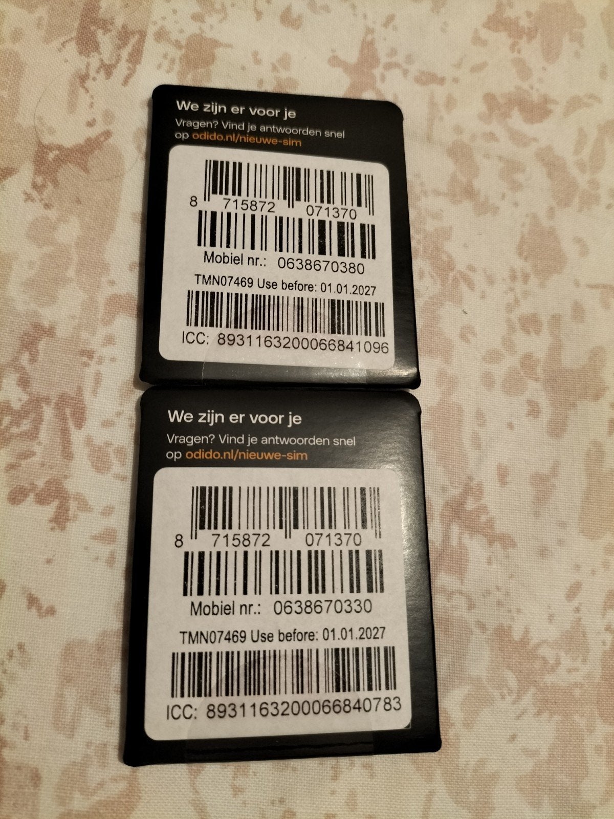 2 MOOI NUMMERS ODIDO PREPAID SIMKAART SAMEN SET, Ophalen of Verzenden, Nieuw, T-Mobile, Simkaart